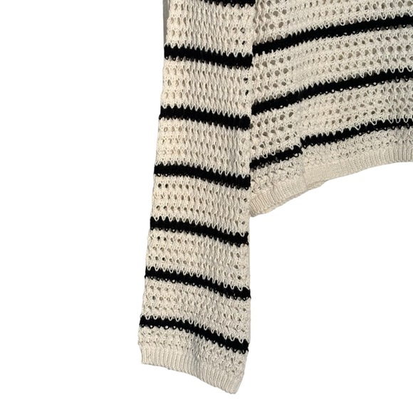 NWT MANGO Black Cream Striped Openwork Sweater S - Picture 5 of 11